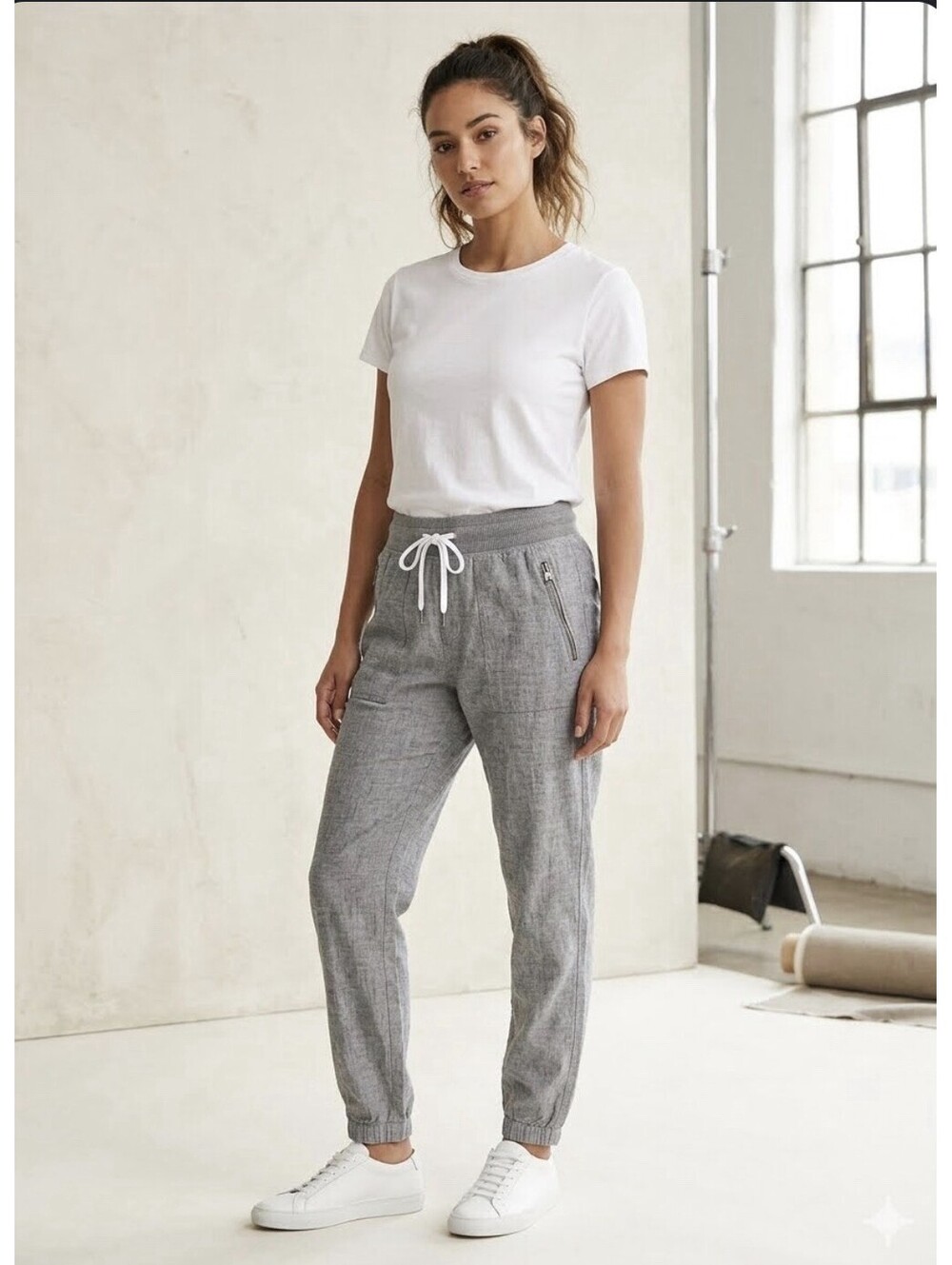 Athleta Womens 6 Gray Cabo Linen Jogger Pants Athletic Leisure Casual Comfort